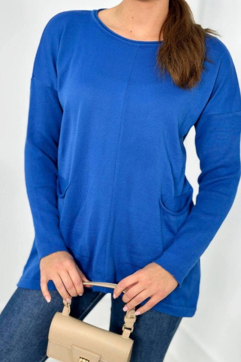 Sweter z kieszeniami z przodu chabrowy Sweter z kieszeniami z przodu chabrowy