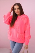 Bluza ocieplana z ozdobnymi kokardami różowy neon