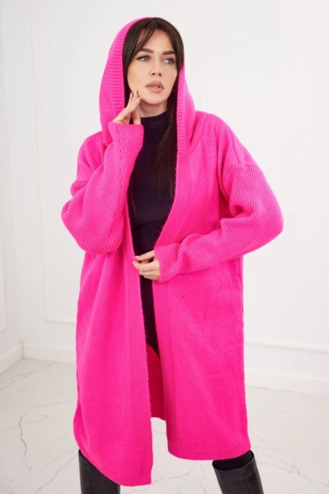 Sweter Kardigan z kapturem różowy neon Sweter Kardigan z kapturem różowy neon