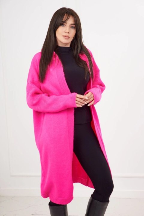 Sweter Kardigan z kapturem różowy neon Sweter Kardigan z kapturem różowy neon
