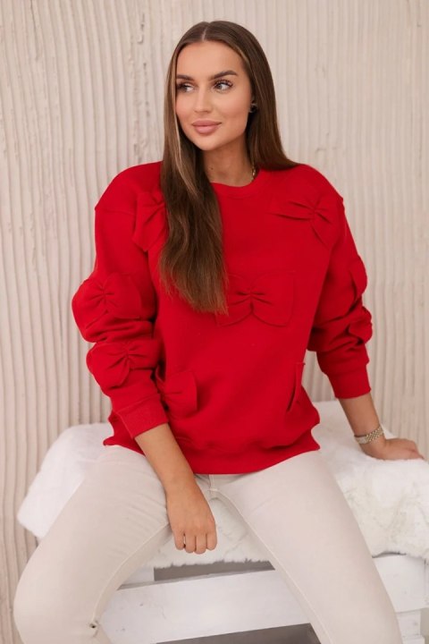Bluza ocieplana ze ściągaczem i ozdobnymi kokardami czerowna Bluza ocieplana ze ściągaczem i ozdobnymi kokardami czerowna