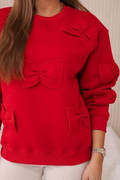 Bluza ocieplana ze ściągaczem i ozdobnymi kokardami czerowna Bluza ocieplana ze ściągaczem i ozdobnymi kokardami czerowna
