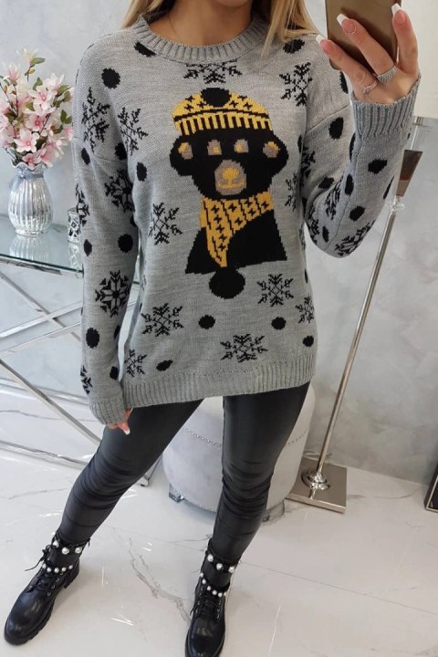 Sweter świąteczny z misiem szary Sweter świąteczny z misiem szary