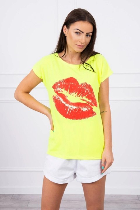 Bluzka z nadrukiem ust żółty neon+czerwony Bluzka z nadrukiem ust żółty neon+czerwony