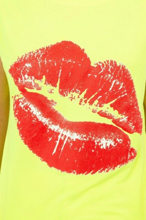 Bluzka z nadrukiem ust żółty neon+czerwony Bluzka z nadrukiem ust żółty neon+czerwony