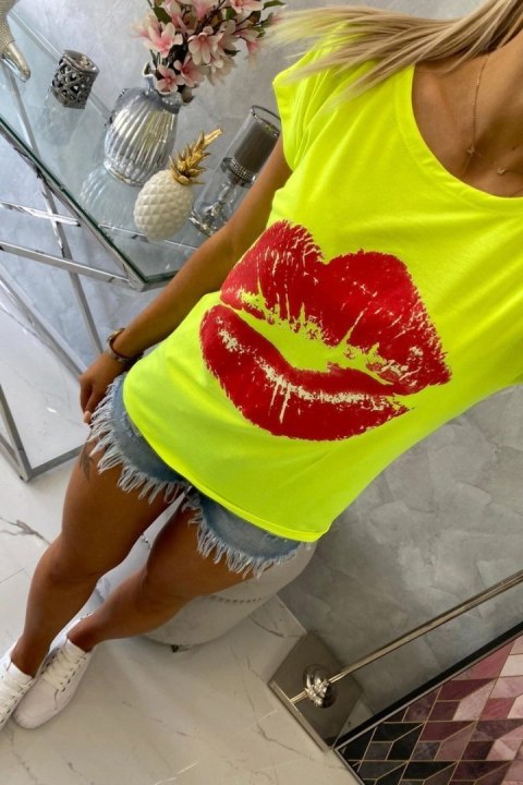 Bluzka z nadrukiem ust żółty neon+czerwony Bluzka z nadrukiem ust żółty neon+czerwony