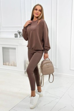 Komplet 3-częściowy bluza + top + legginsy mocca