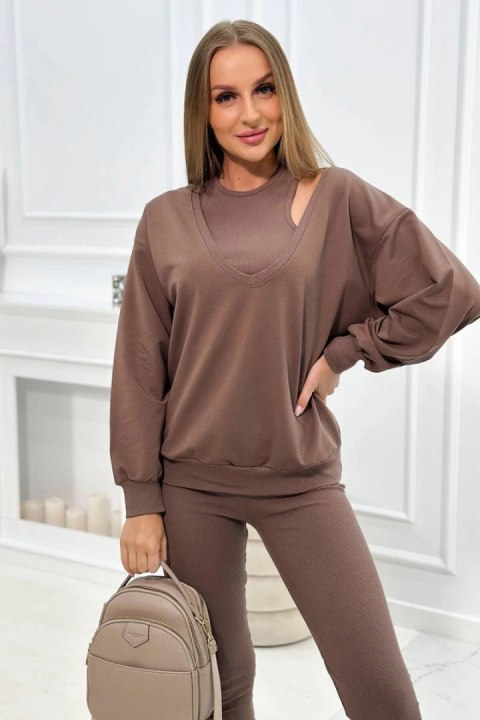 Komplet 3-częściowy bluza + top + legginsy mocca Komplet 3-częściowy bluza + top + legginsy mocca