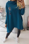 Bluza oversize z asymetrycznymi bokami morski