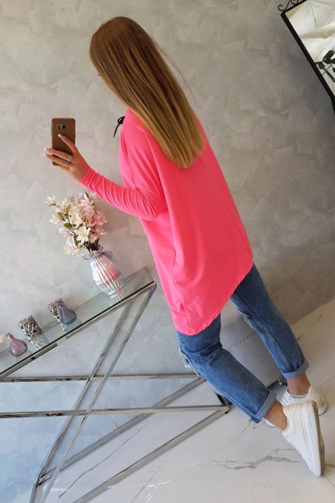 Bluza oversize z asymetrycznymi bokami różowy neon Bluza oversize z asymetrycznymi bokami różowy neon