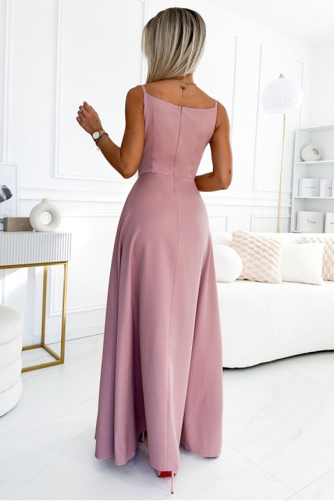 299-16 CHIARA elegancka maxi długa suknia na ramiączkach - BRUDNY RÓŻ 299-16 CHIARA elegancka maxi długa suknia na ramiączkach - BRUDNY RÓŻ