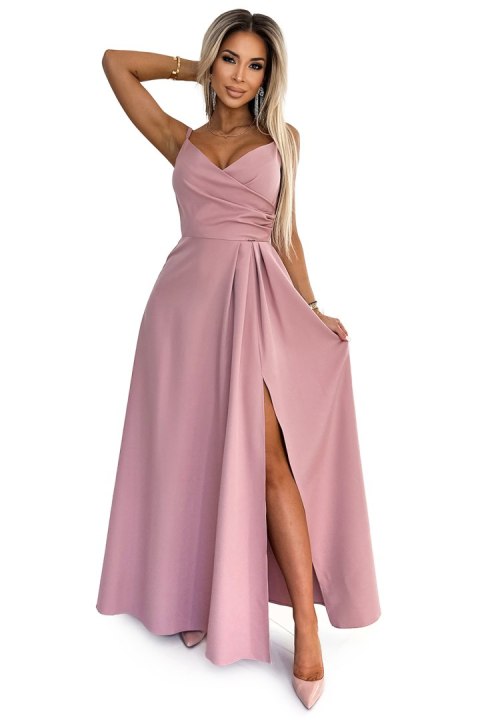 299-16 CHIARA elegancka maxi długa suknia na ramiączkach - BRUDNY RÓŻ 299-16 CHIARA elegancka maxi długa suknia na ramiączkach - BRUDNY RÓŻ