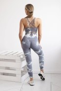 Komplet fitness top + legginsy push up szary + biały