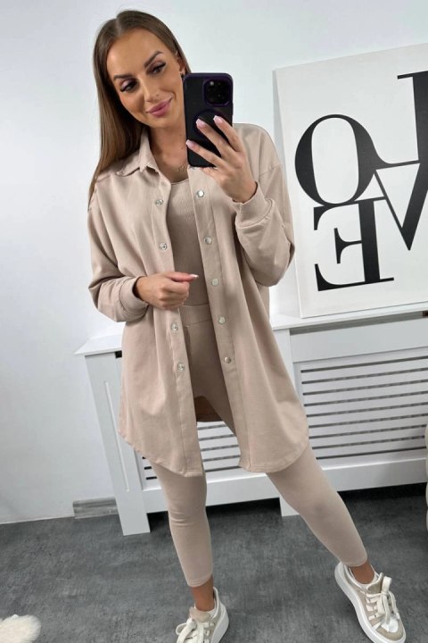 Komplet 3-częściowy bluza, top i legginsy beżowy Komplet 3-częściowy bluza, top i legginsy beżowy