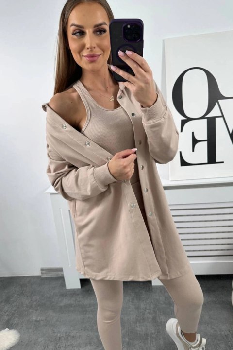 Komplet 3-częściowy bluza, top i legginsy beżowy Komplet 3-częściowy bluza, top i legginsy beżowy