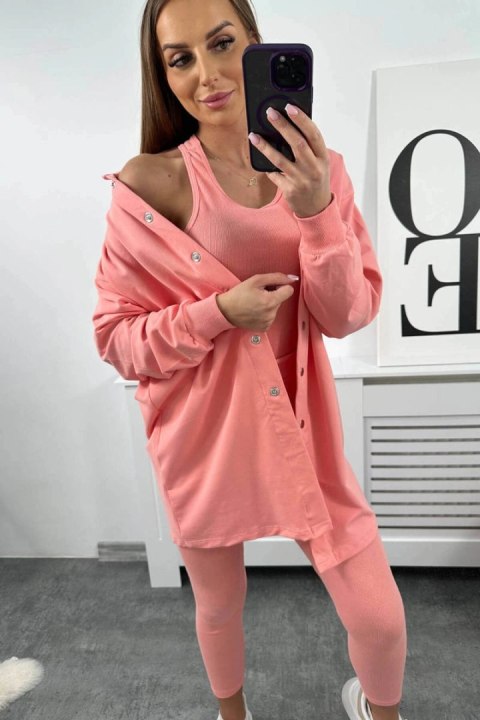 Komplet 3-częściowy bluza, top i legginsy morelowy Komplet 3-częściowy bluza, top i legginsy morelowy