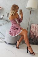 Sukienka z odkrytymi ramionami i koronką ciemny różowy