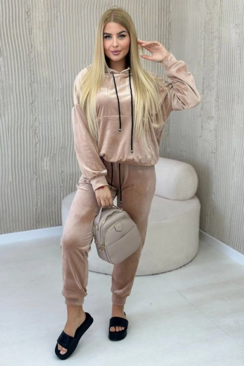 Komplet welurowy bluza kangurka + spodnie ciemny beżowy Komplet welurowy bluza kangurka + spodnie ciemny beżowy