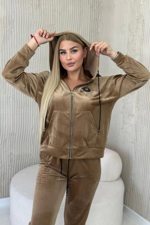 Komplet welurowy bluza z kapturem + spodnie camelowy Komplet welurowy bluza z kapturem + spodnie camelowy