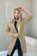 Sweter Kardigan z kapturem camelowy