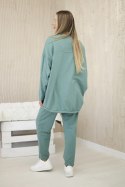 Komplet bawełniany oversize bluza + spodnie ciemny miętowy