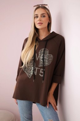 Bluza wiskozowa oversize Love brązowa