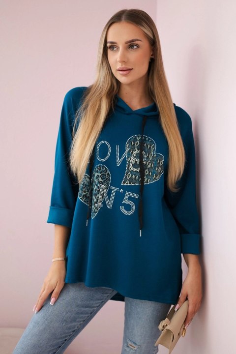 Bluza wiskozowa oversize Love morska