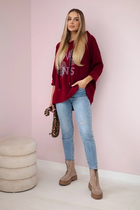 Bluza wiskozowa oversize Love bordowa Bluza wiskozowa oversize Love bordowa