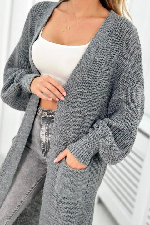 Sweter długi kardigan grafitowy Sweter długi kardigan grafitowy
