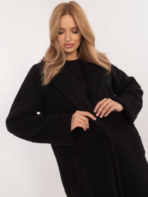 Czarny płaszcz teddy z zapięciem na guzik Czarny płaszcz teddy z zapięciem na guzik