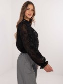 Czarna elegancka transparentna koszula damska z haftem