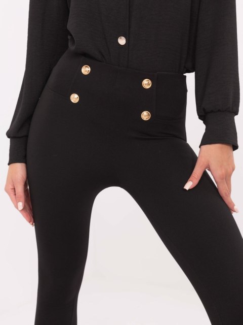 Czarne bawełniane eleganckie legginsy z guzikami z przodu Czarne bawełniane eleganckie legginsy z guzikami z przodu