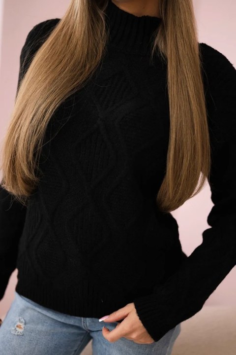 Sweter z ozdobnym splotem czarny Sweter z ozdobnym splotem czarny