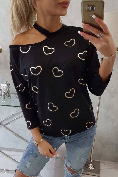 Bluzka z nadrukiem serc czarna Bluzka z nadrukiem serc czarna