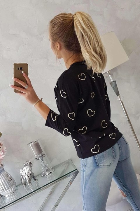 Bluzka z nadrukiem serc czarna Bluzka z nadrukiem serc czarna