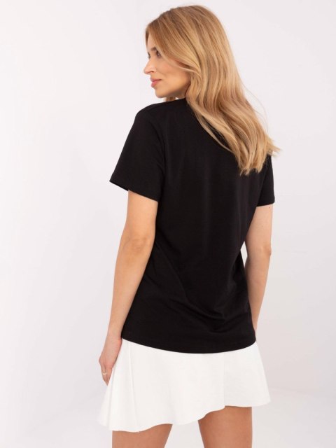 Czarny damski t-shirt z aplikacją z dżetów Czarny damski t-shirt z aplikacją z dżetów