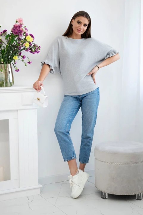 Sweter z falbanką na rękawie szary Sweter z falbanką na rękawie szary