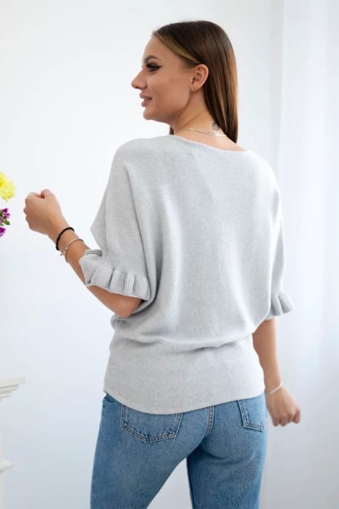 Sweter z falbanką na rękawie szary Sweter z falbanką na rękawie szary