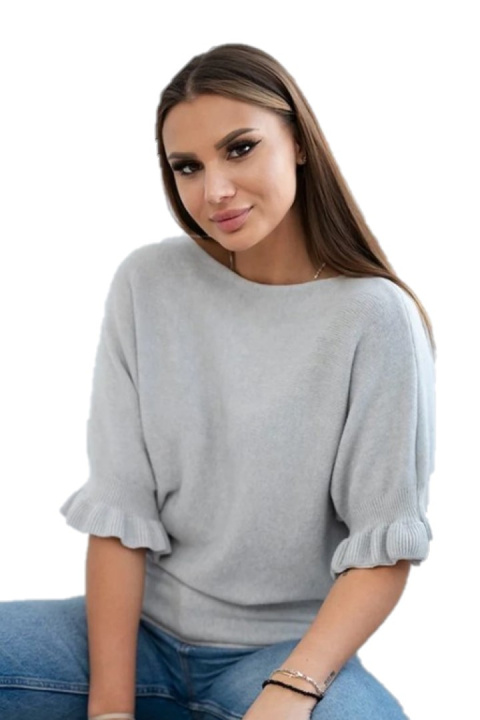 Sweter z falbanką na rękawie szary Sweter z falbanką na rękawie szary