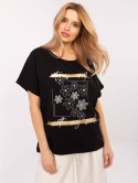Czarny damski t-shirt oversize z aplikacjami