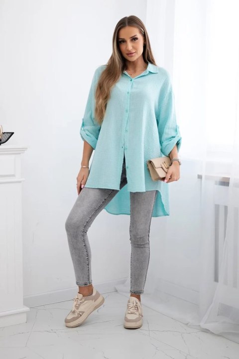 Koszula bawełniana muślinowa Plus Size miętowa Koszula bawełniana muślinowa Plus Size miętowa