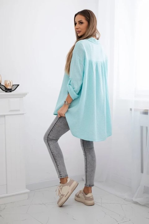 Koszula bawełniana muślinowa Plus Size miętowa Koszula bawełniana muślinowa Plus Size miętowa