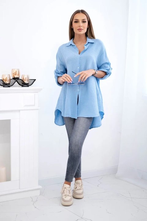 Koszula bawełniana muślinowa Plus Size niebieska Koszula bawełniana muślinowa Plus Size niebieska