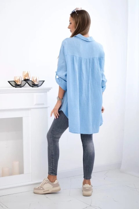Koszula bawełniana muślinowa Plus Size niebieska Koszula bawełniana muślinowa Plus Size niebieska