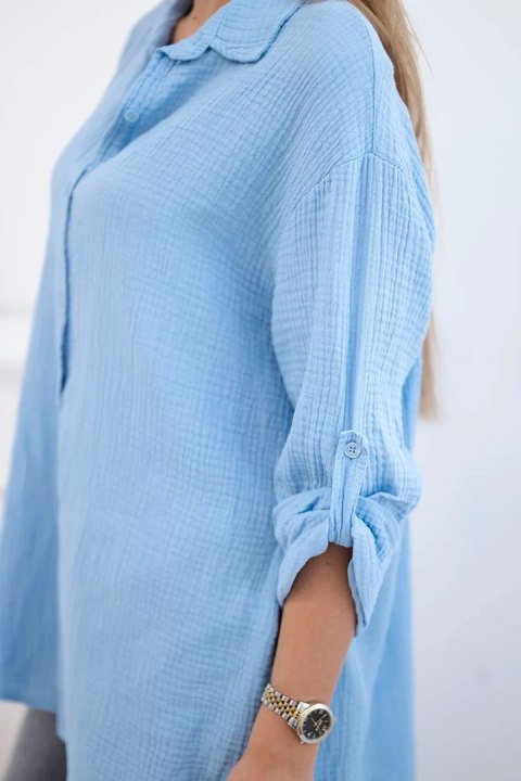 Koszula bawełniana muślinowa Plus Size niebieska Koszula bawełniana muślinowa Plus Size niebieska