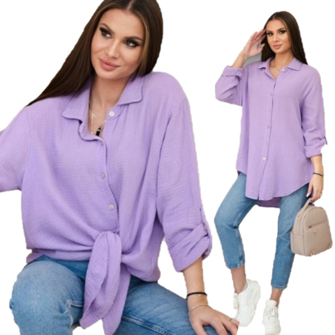 Koszula bawełniana muślinowa oversize fioletowa Koszula bawełniana muślinowa oversize fioletowa