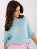 Sweter oversize z dodatkiem wełny z falbanką na rękawie