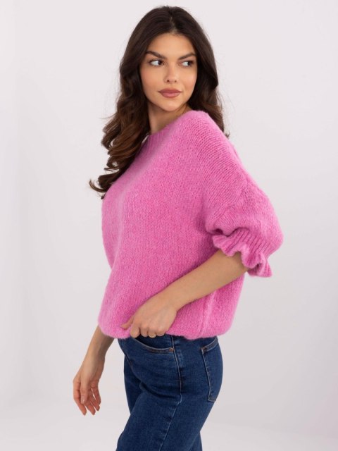 Sweter oversize z dodatkiem wełny z falbanką na rękawie Sweter oversize z dodatkiem wełny z falbanką na rękawie