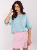 Sweter oversize z dodatkiem wełny z falbanką na rękawie