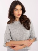 Sweter oversize z dodatkiem wełny z falbanką na rękawie